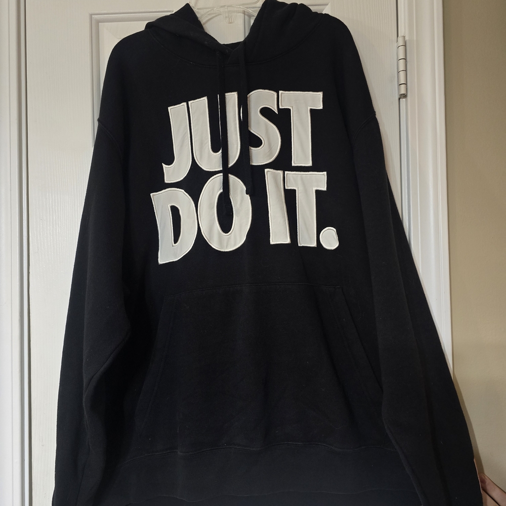 Black Hoodie with Bold White Text